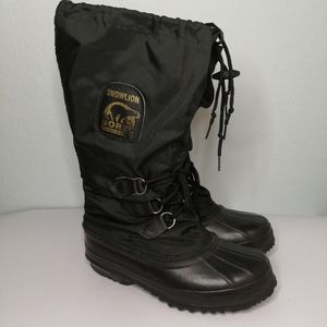 Sorel Handcrafted Natural Rubber Snowlion Tall Duck Boots Black - Size 6